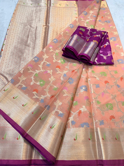 Peach Cotton Kota Paithani Border Premium Banarasi Saree