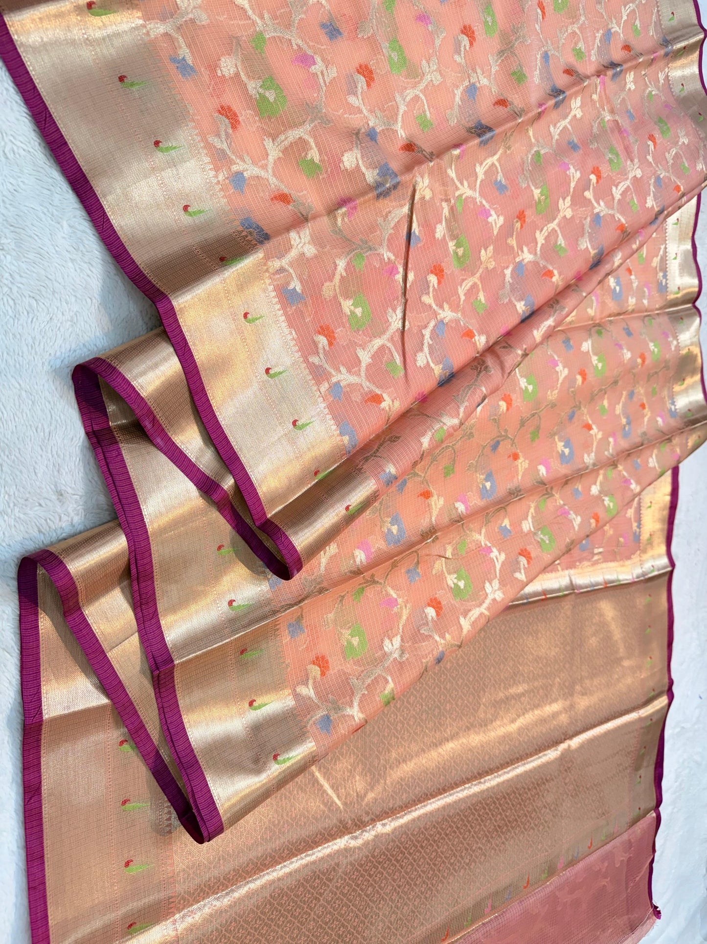 Peach Cotton Kota Paithani Border Premium Banarasi Saree