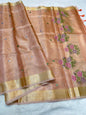 Peach Tissue Kota Embroidery Handwork Premium Banarasi