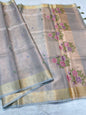 Gray Tissue Kota Embroidery Handwork Premium Banarasi