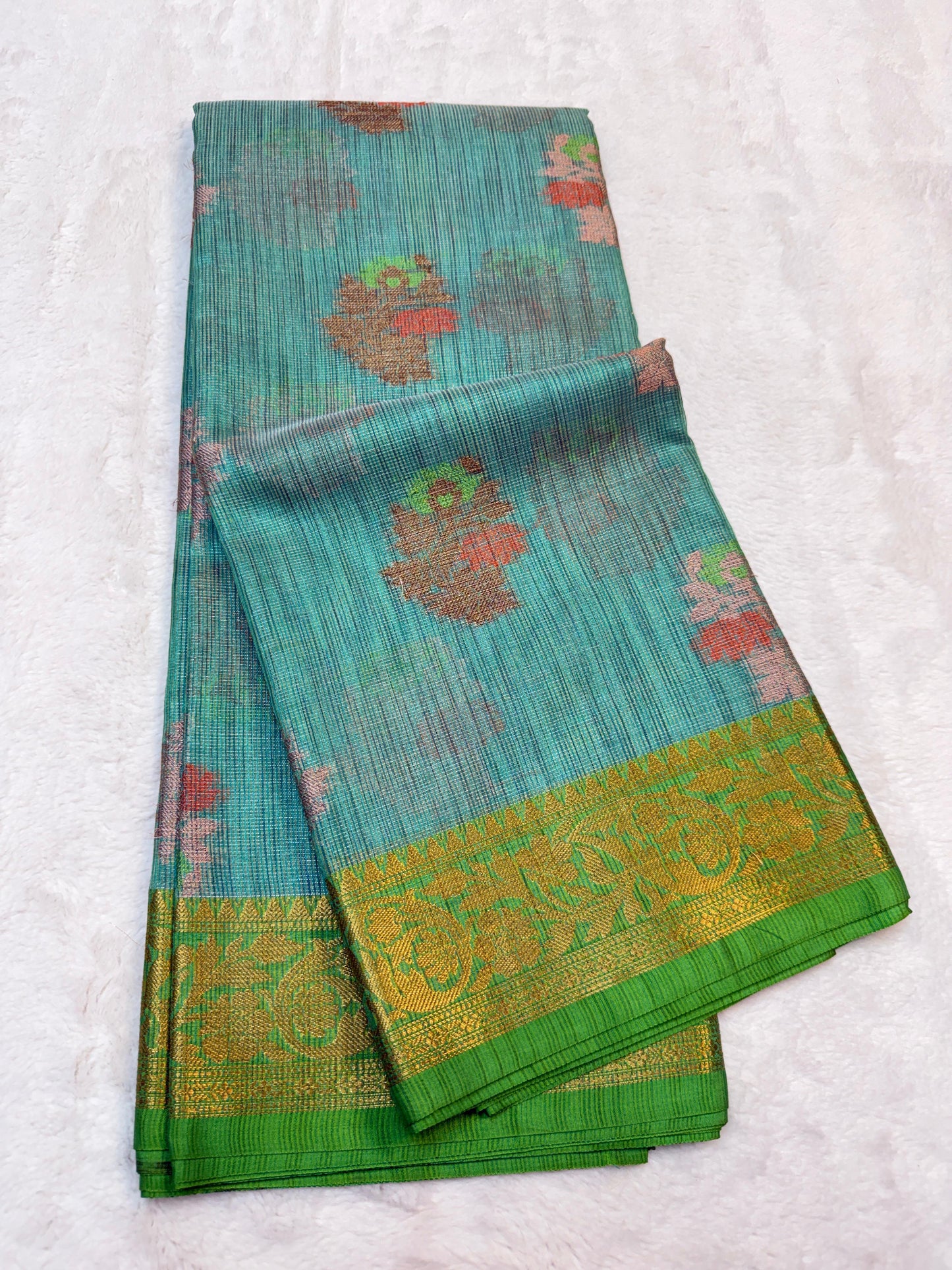 Aqua Blue Khadi Silk Banarasi Saree