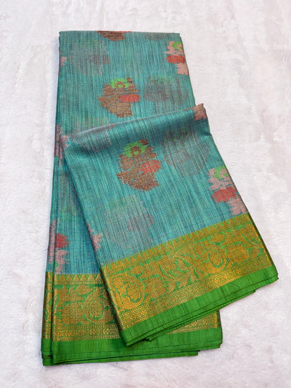 Aqua Blue Khadi Silk Banarasi Saree
