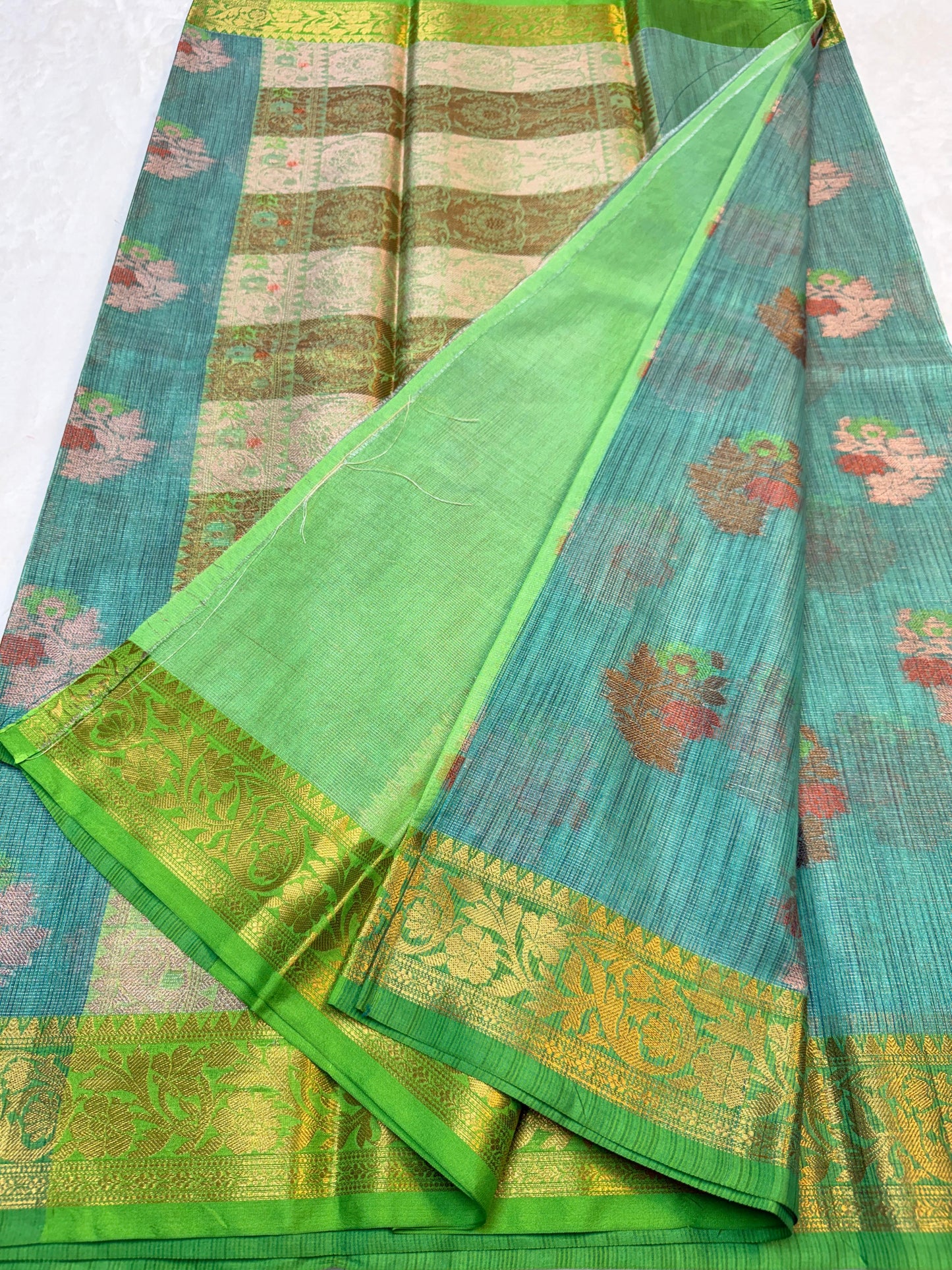 Aqua Blue Khadi Silk Banarasi Saree
