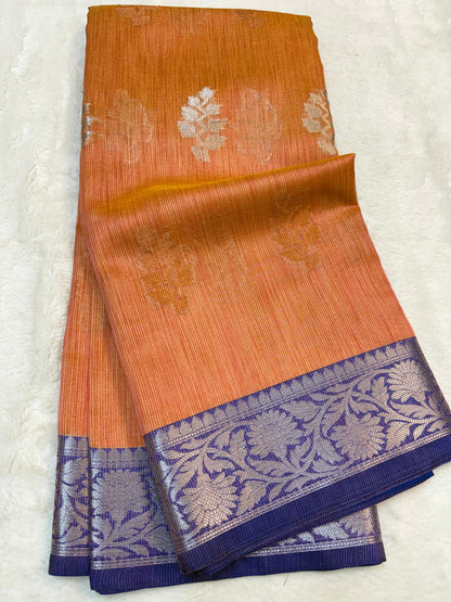 Orange Khadi Silk Banarasi Saree