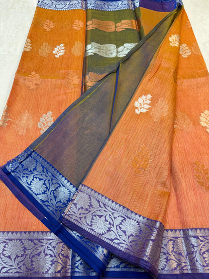 Orange Khadi Silk Banarasi Saree