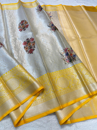 Zari Brocade Digital Print Banarasi Saree 999 1600