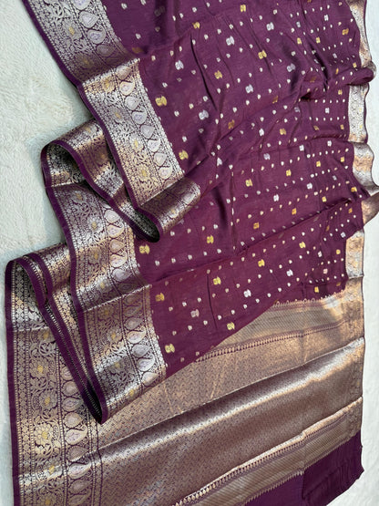 Wine Raw Mango Premium Banarasi Saree