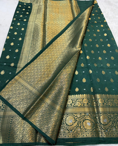Bottle Green Raw Mango Premium Banarasi Saree