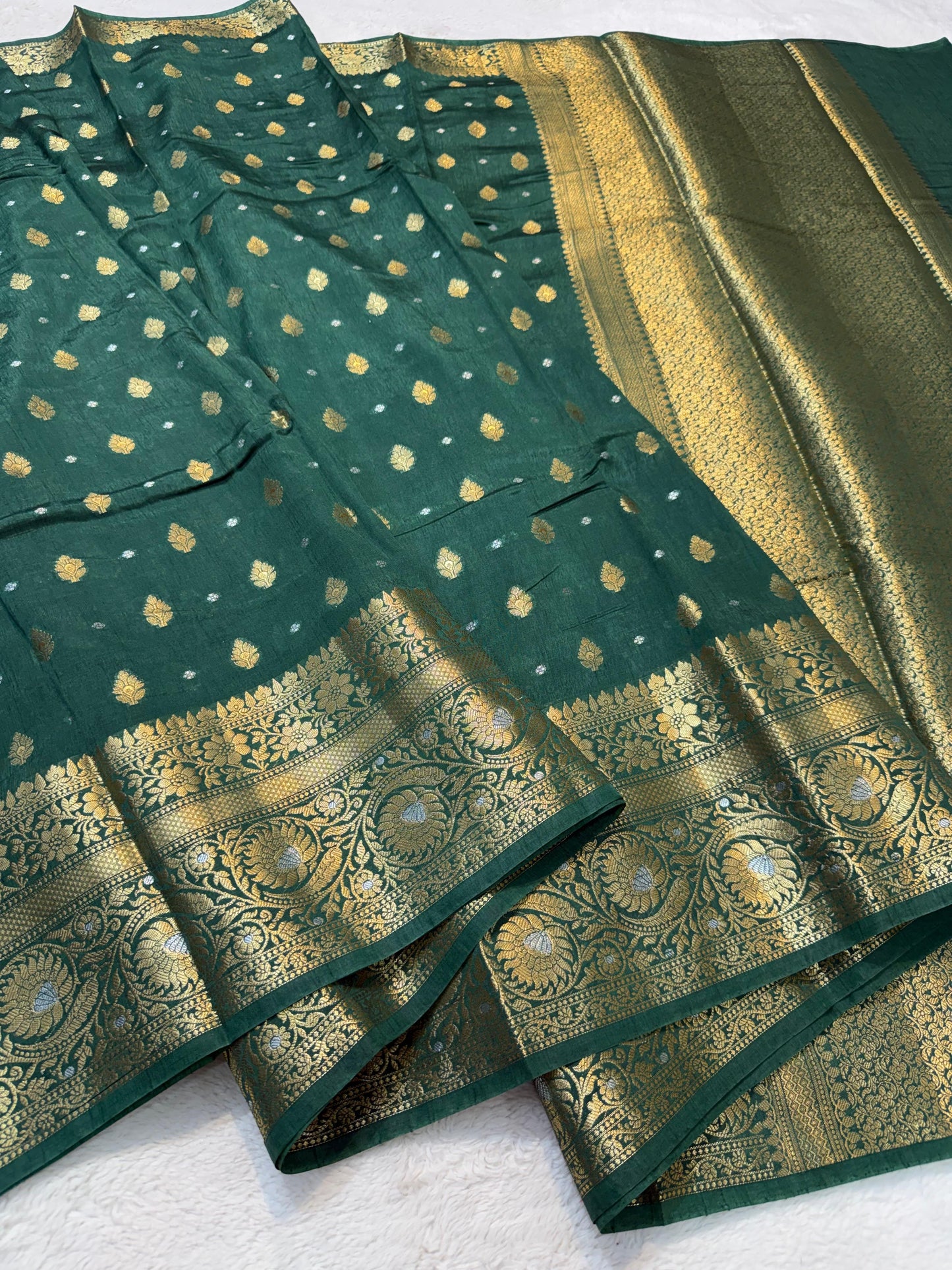 Bottle Green Raw Mango Premium Banarasi Saree