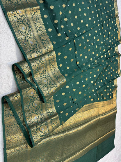 Bottle Green Raw Mango Premium Banarasi Saree