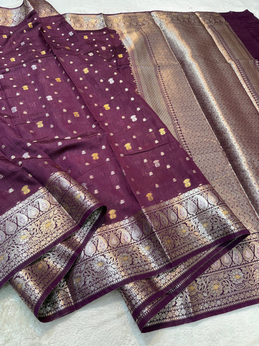 Wine Raw Mango Premium Banarasi Saree