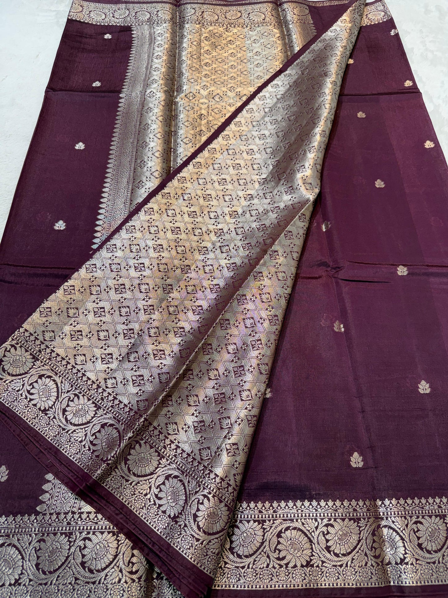 Wine Raw Mango Premium Banarasi Saree