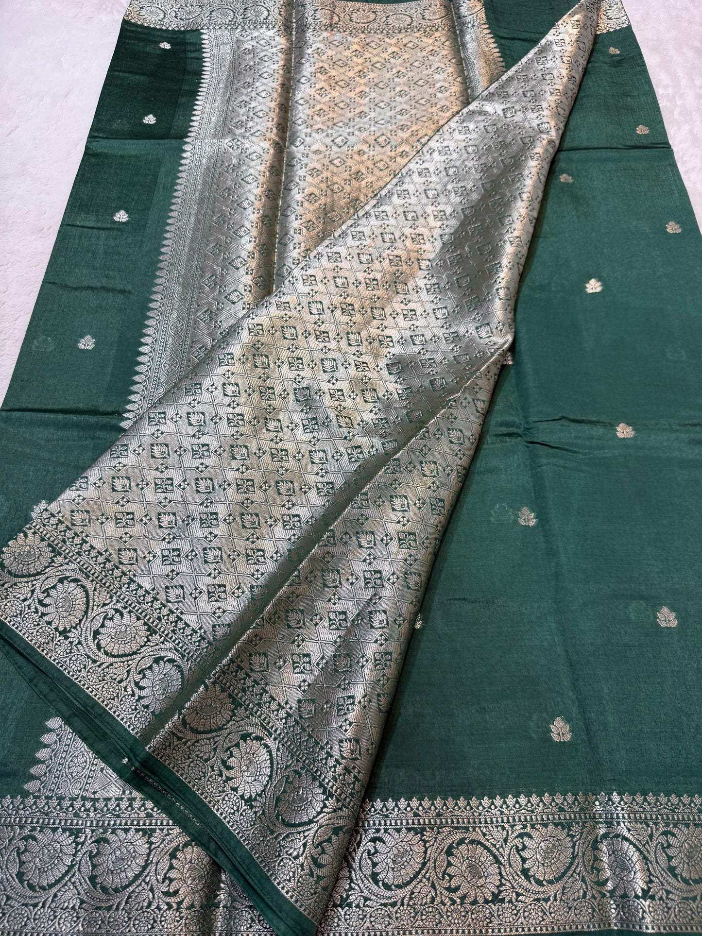 Bottle Green Raw Mango Premium Banarasi Saree