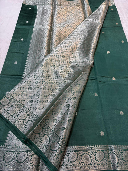 Bottle Green Raw Mango Premium Banarasi Saree