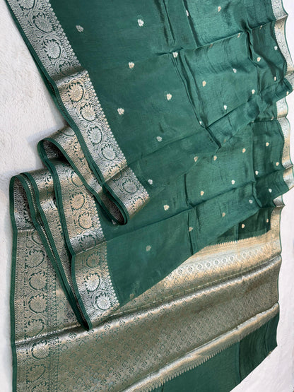 Bottle Green Raw Mango Premium Banarasi Saree