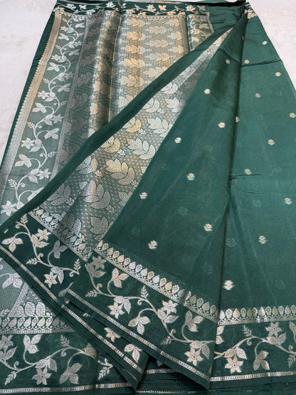 Bottle Green Raw Mango Premium Banarasi Saree