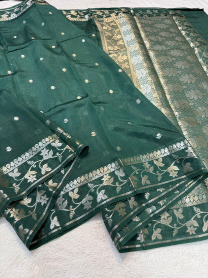 Bottle Green Raw Mango Premium Banarasi Saree