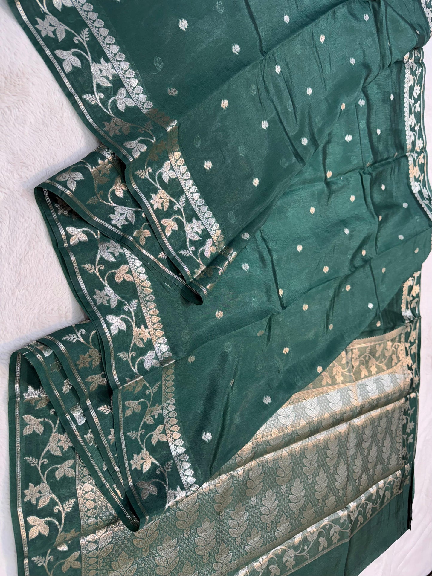 Bottle Green Raw Mango Premium Banarasi Saree