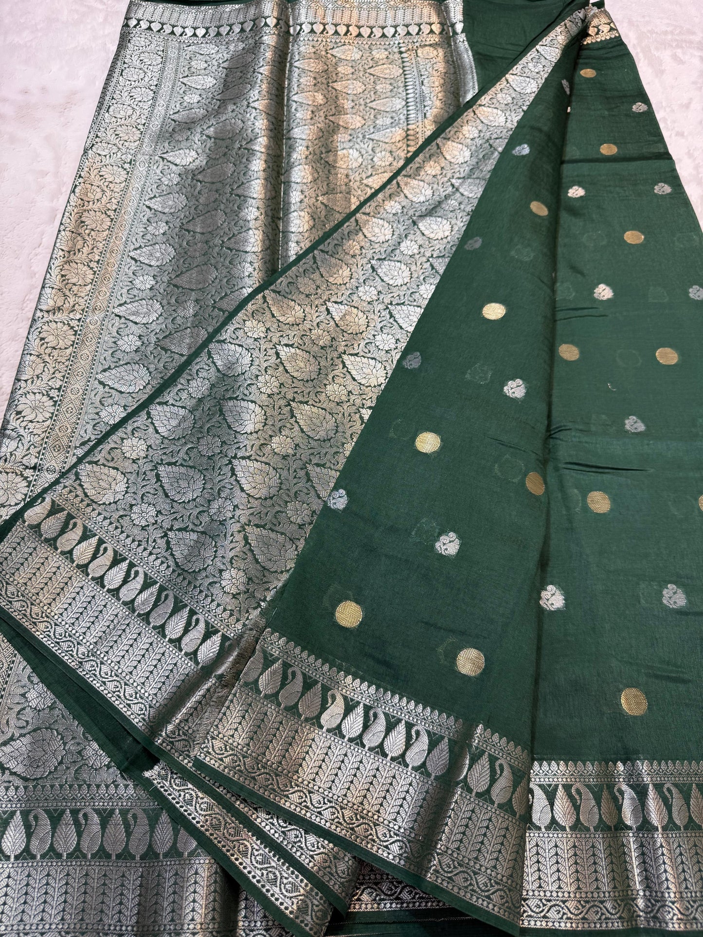 Bottle Green  Raw Mango Premium Banarasi Saree