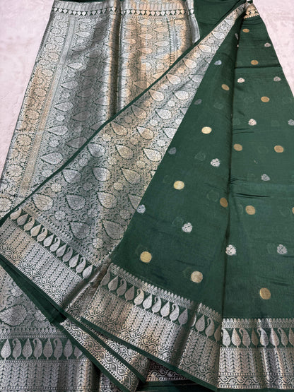 Bottle Green  Raw Mango Premium Banarasi Saree