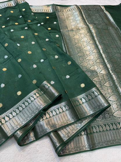 Bottle Green  Raw Mango Premium Banarasi Saree