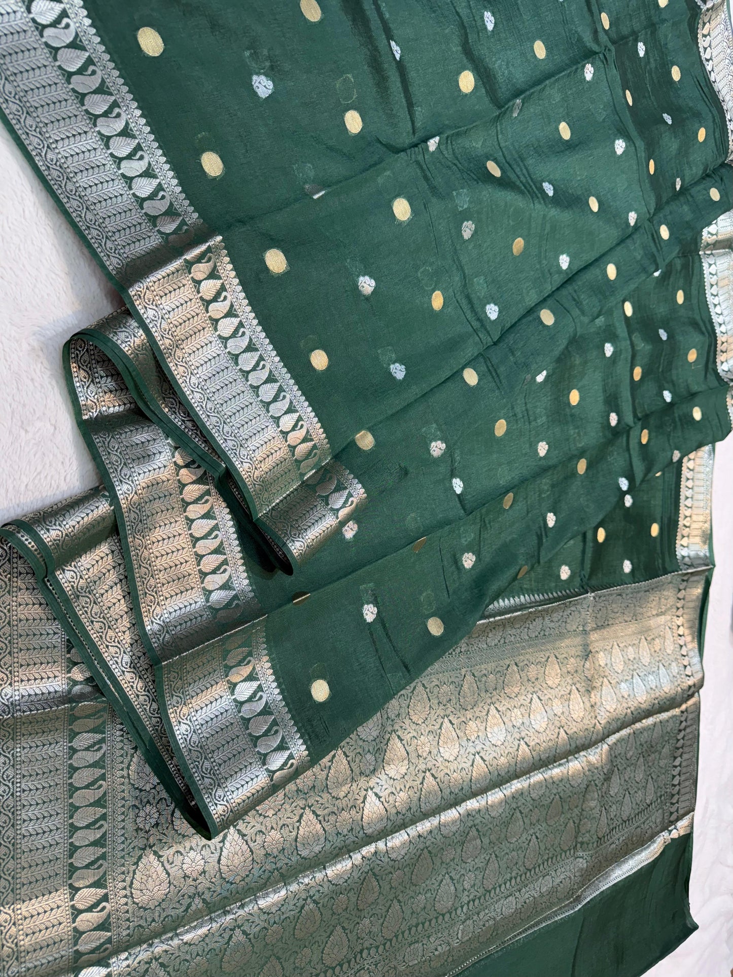 Bottle Green  Raw Mango Premium Banarasi Saree