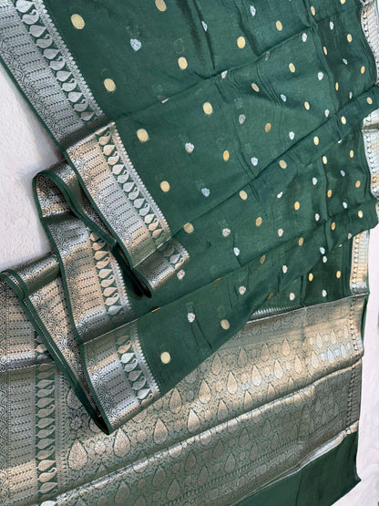 Bottle Green  Raw Mango Premium Banarasi Saree