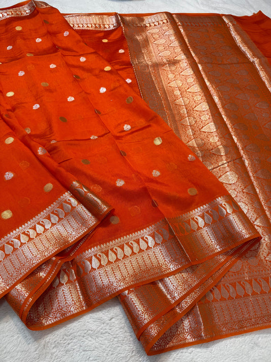 Orange Raw Mango Premium Banarasi Saree