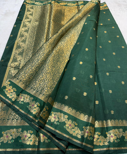 Bottle Green Raw Mango Premium Banarasi Saree