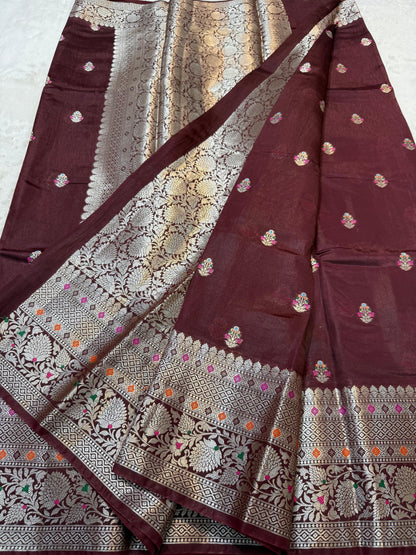 Wine Raw Mango Premium Banarasi Saree