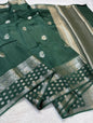 Bottle Green Raw Mango Premium Banarasi Saree