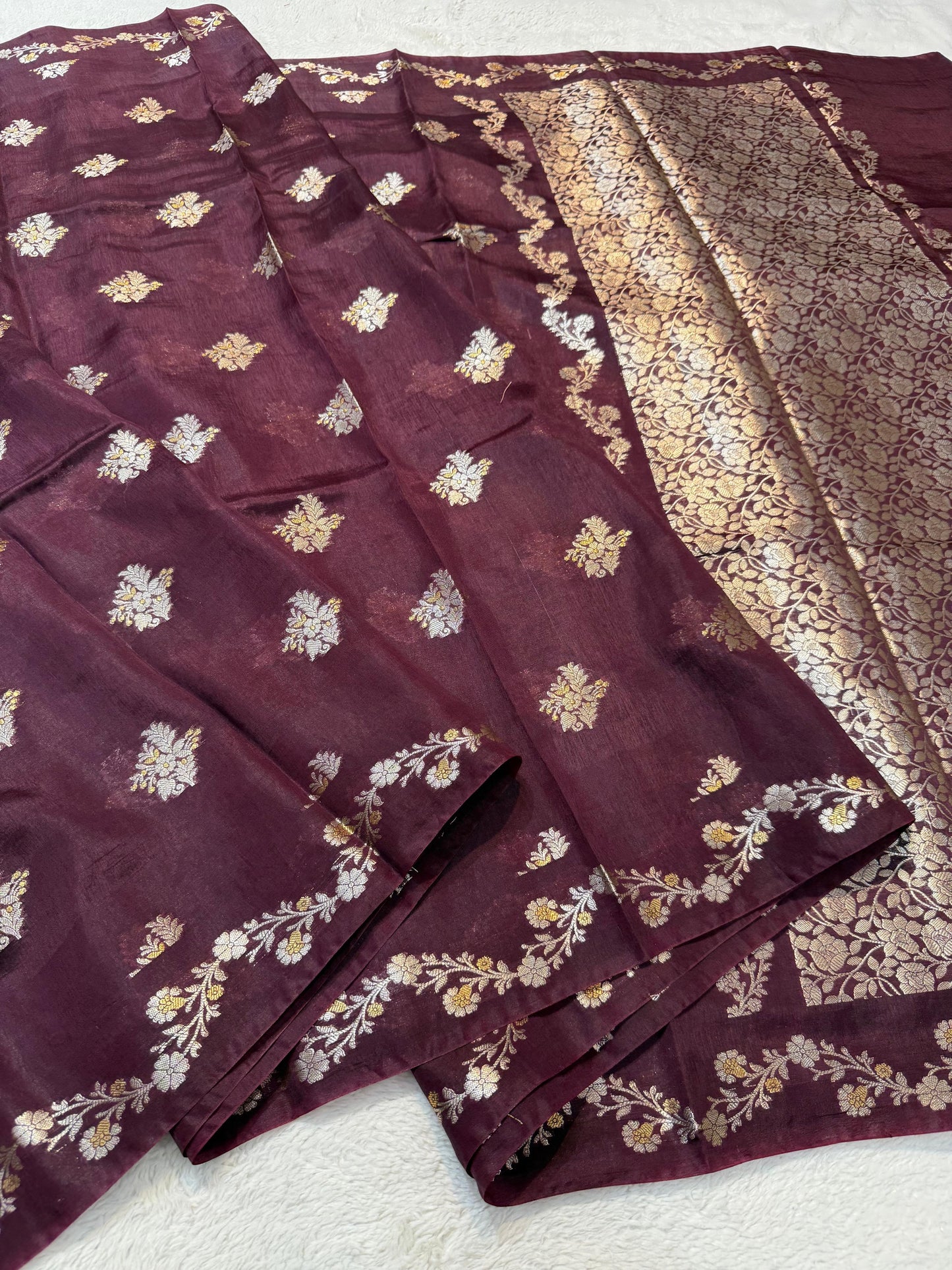 Wine Raw Mango Premium Banarasi Saree