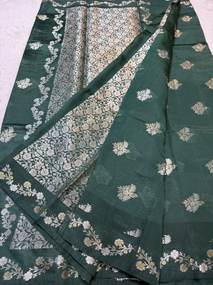 Bottle Green  Raw Mango Premium Banarasi Saree