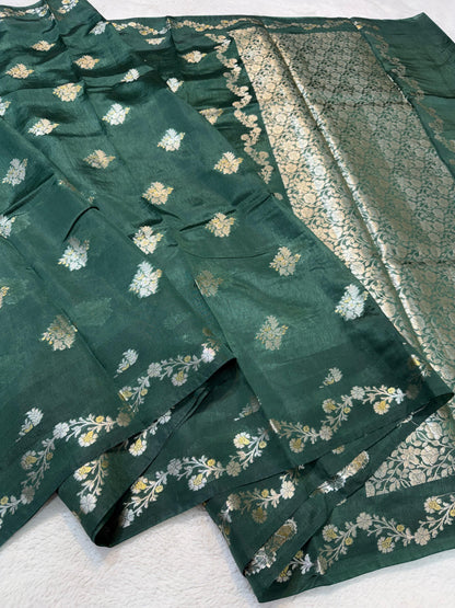 Bottle Green  Raw Mango Premium Banarasi Saree
