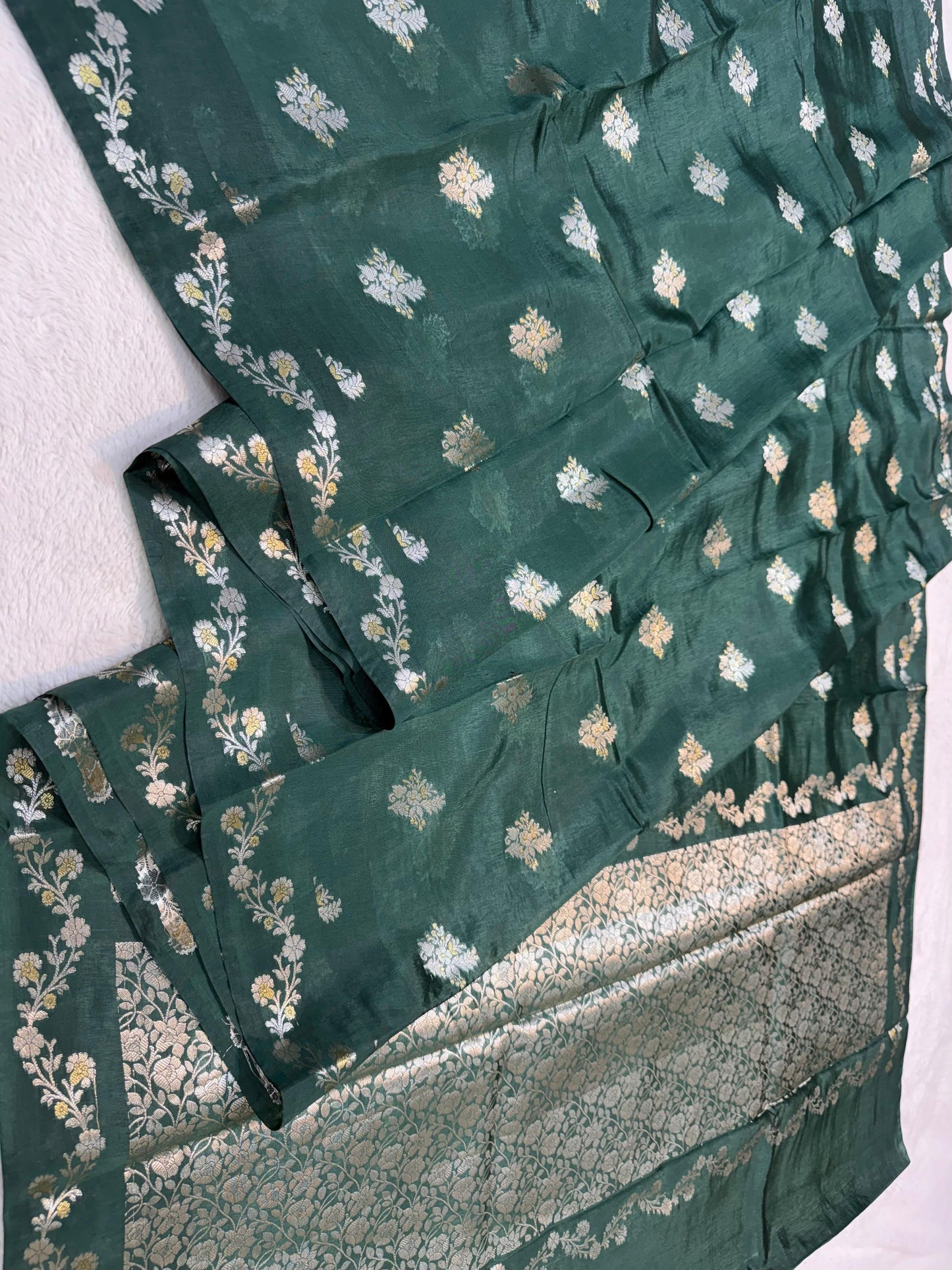 Bottle Green  Raw Mango Premium Banarasi Saree