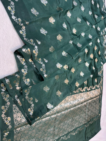 Bottle Green  Raw Mango Premium Banarasi Saree