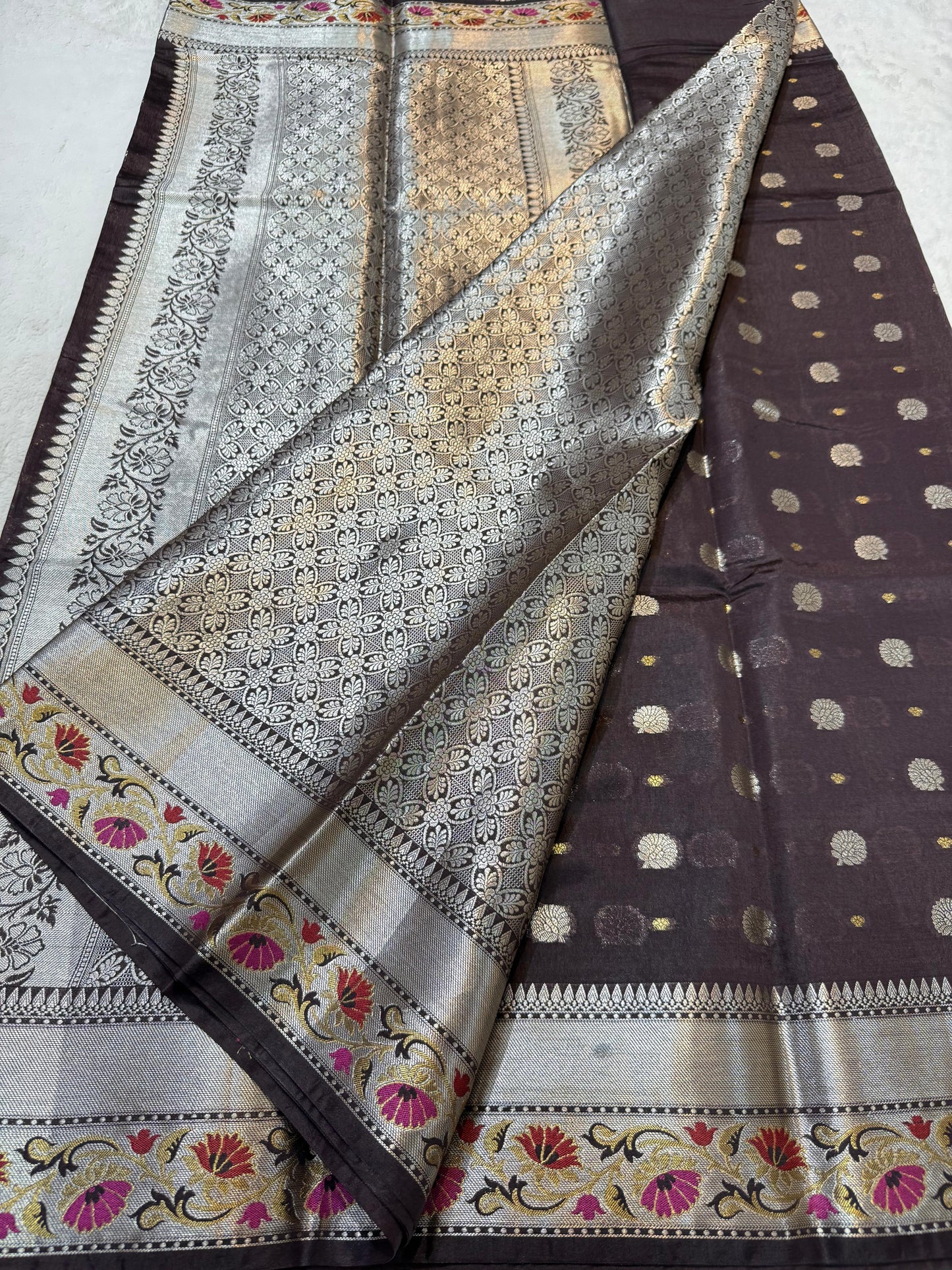 Wine Raw Mango Premium Banarasi Saree
