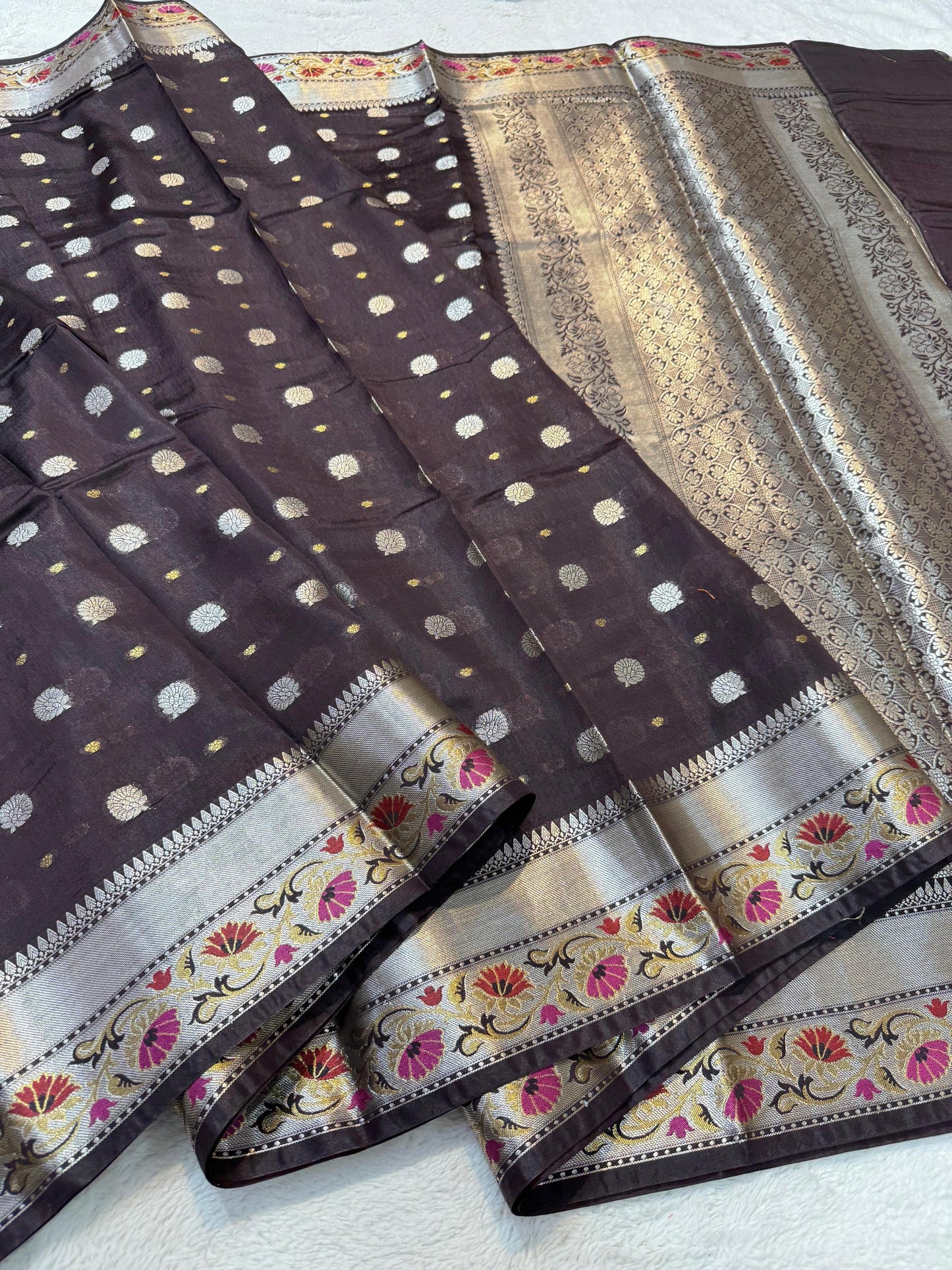 Wine Raw Mango Premium Banarasi Saree