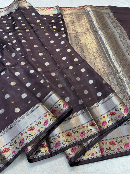 Wine Raw Mango Premium Banarasi Saree