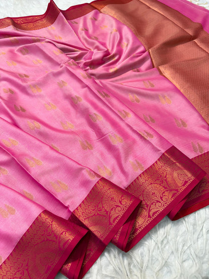 Pink Soft Silk Banarasi Saree