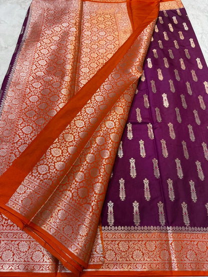 Magenta Semi Mashru Silk Premium Banarasi Saree