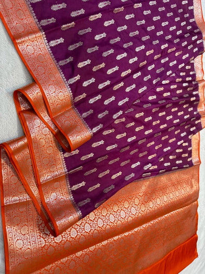 Magenta Semi Mashru Silk Premium Banarasi Saree