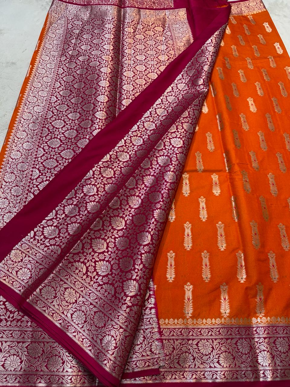 Orange Semi Mashru Silk Premium Banarasi Saree