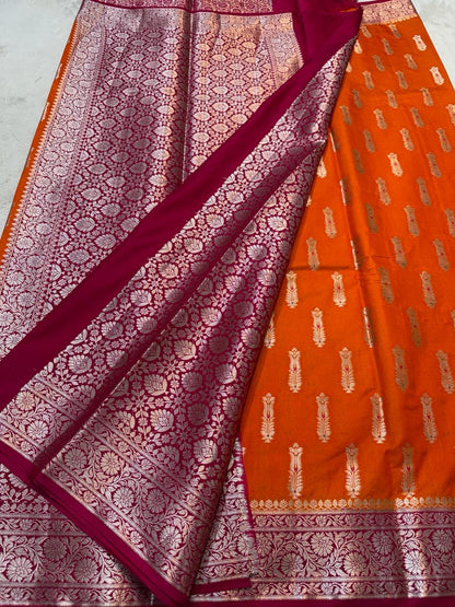 Orange Semi Mashru Silk Premium Banarasi Saree