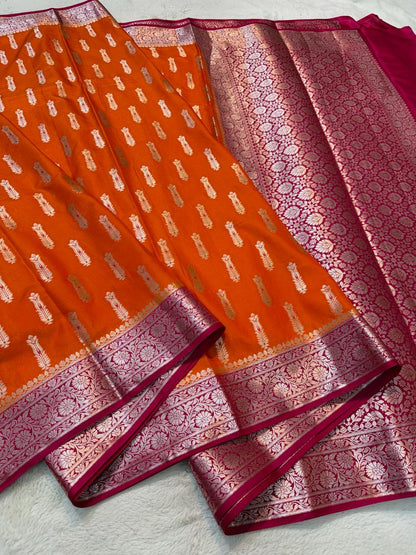 Orange Semi Mashru Silk Premium Banarasi Saree