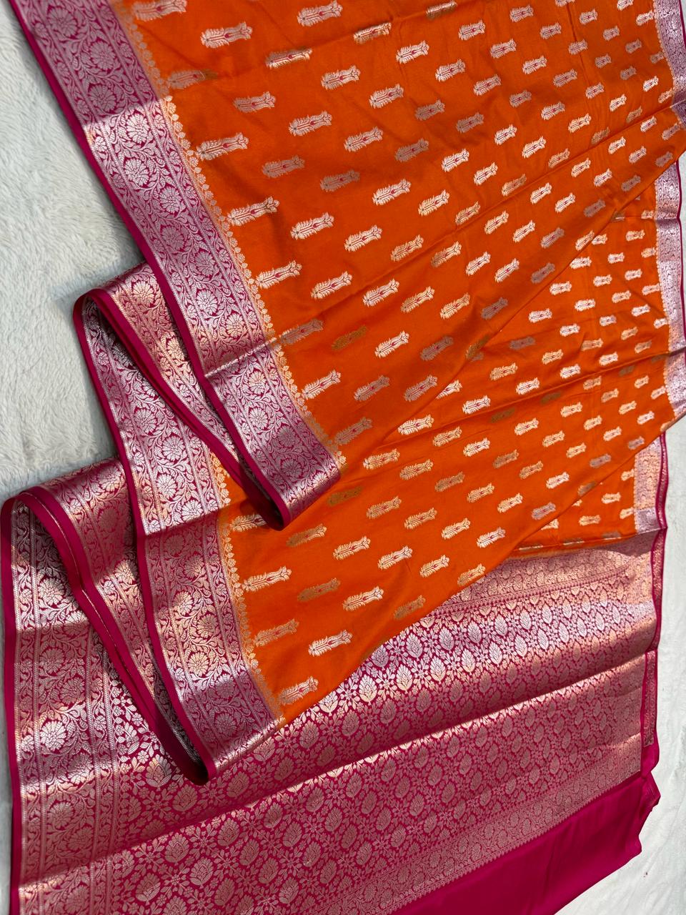 Orange Semi Mashru Silk Premium Banarasi Saree