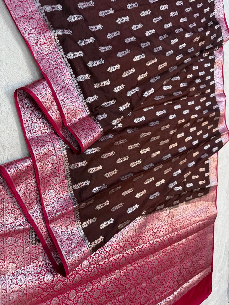 Brown Semi Mashru Silk Premium Banarasi Saree