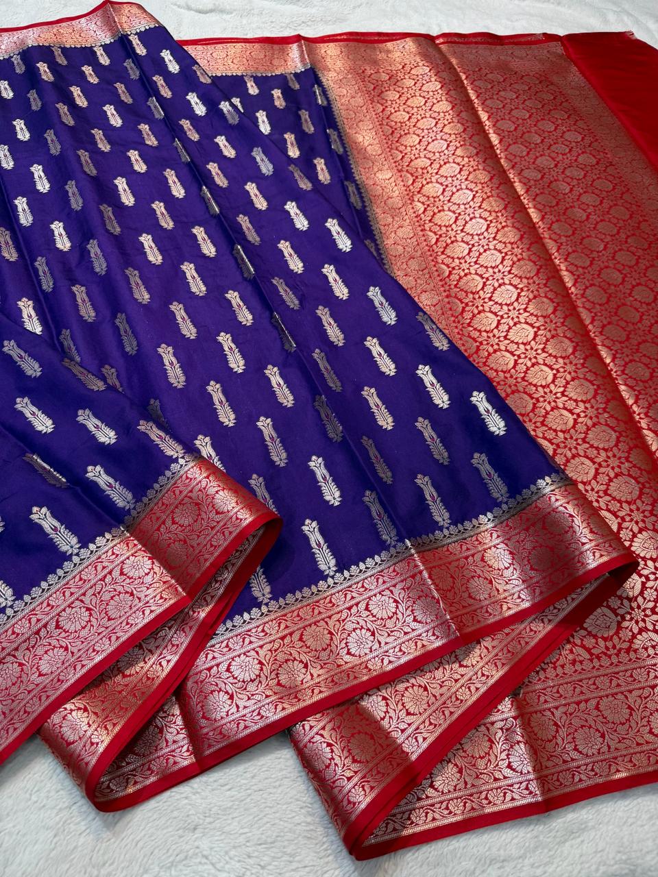 Blue Semi Mashru Silk Premium Banarasi Saree