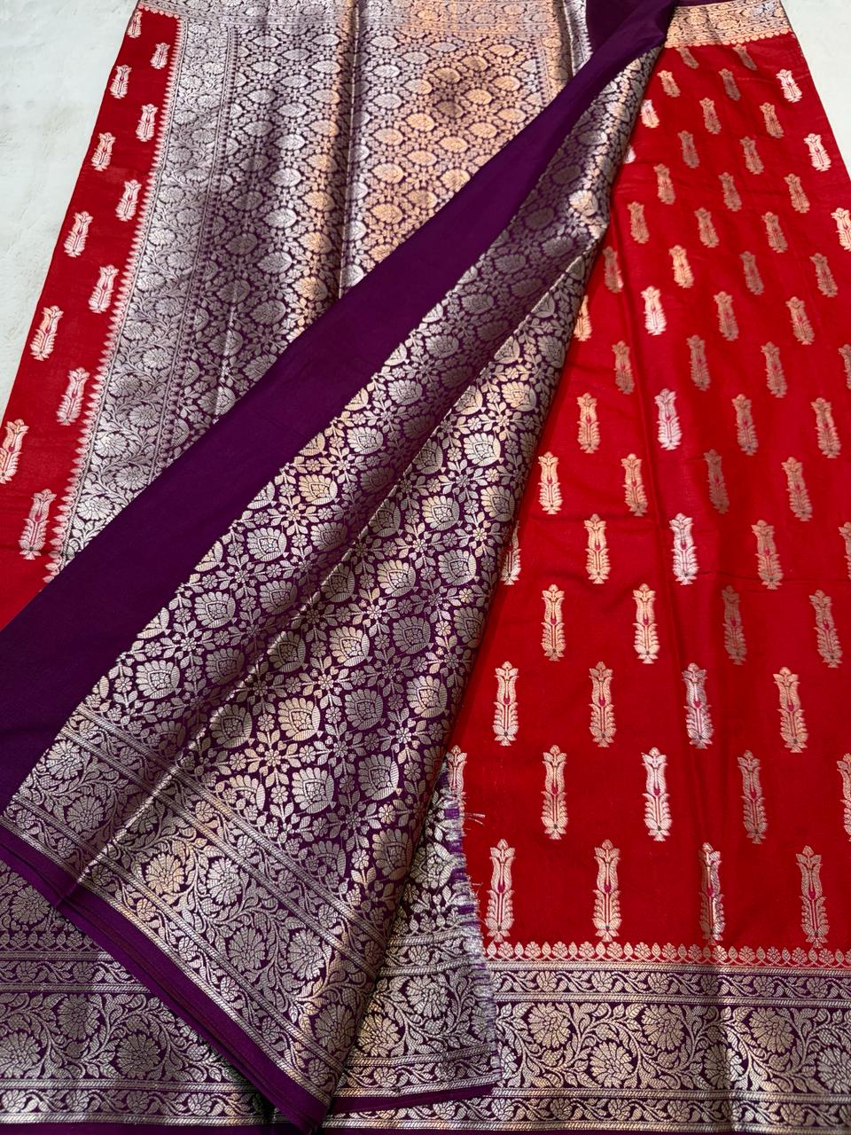 Red Semi Mashru Silk Premium Banarasi Saree