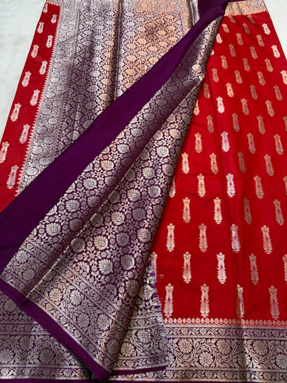 Red Semi Mashru Silk Premium Banarasi Saree